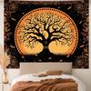 Tree of Life Vintage Tapestry for Bedroom Aesthetic, Boho Moon Floral Stars Wall Hanging, Hippie Black and Orange Nature Tree