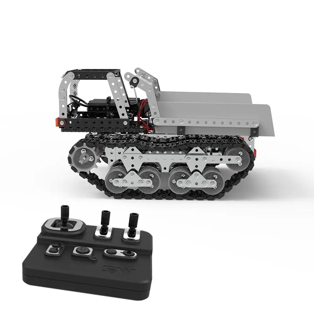 DIY Stainless Steel Assembled SW (RC) 007 Tracked Remote Control Dump Truck 2.4G 10 Channels Puzzle Creating Block Toysets for Kid
