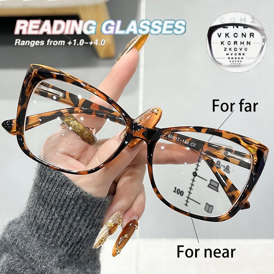 1Pairs of Stylish Cat-Eye Large Frame Reading Glasses, Retro Simple Reading Glasses +150