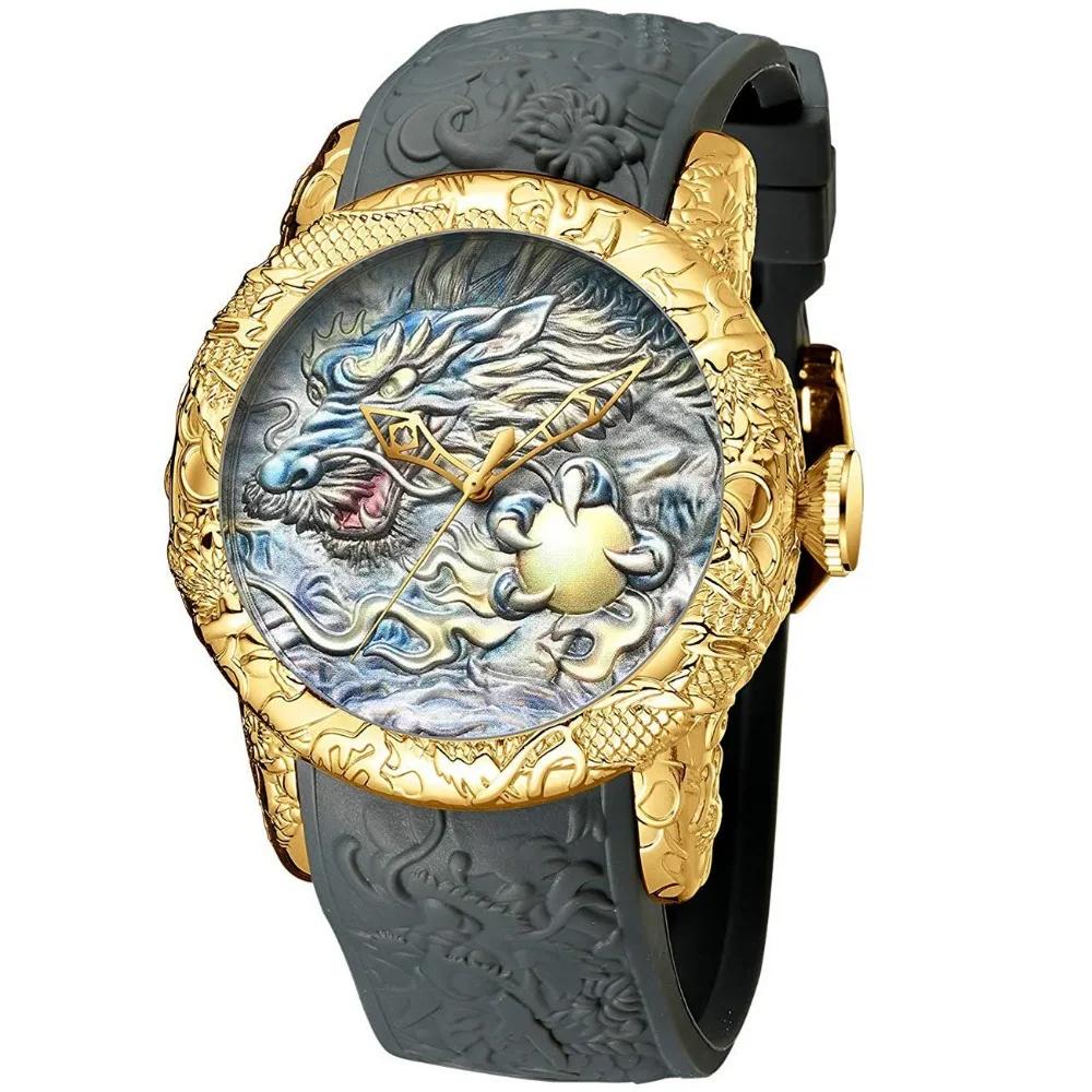 

Мужские Модные Часы с Большим Циферблатом, 3D Скульптура Дракона, Мужские Кварцевые Часы, Роскошные Изысканные Креативные Наручные Часы, Мужские Часы, Подарки