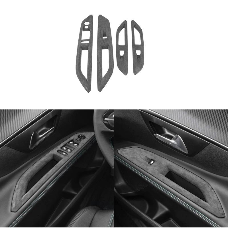 For Peugeot 4008 5008 2017-2023 Alcantara Suede Car Central Gear Knob Cover Shifter Panel Window Lift Frame Interior Accessories