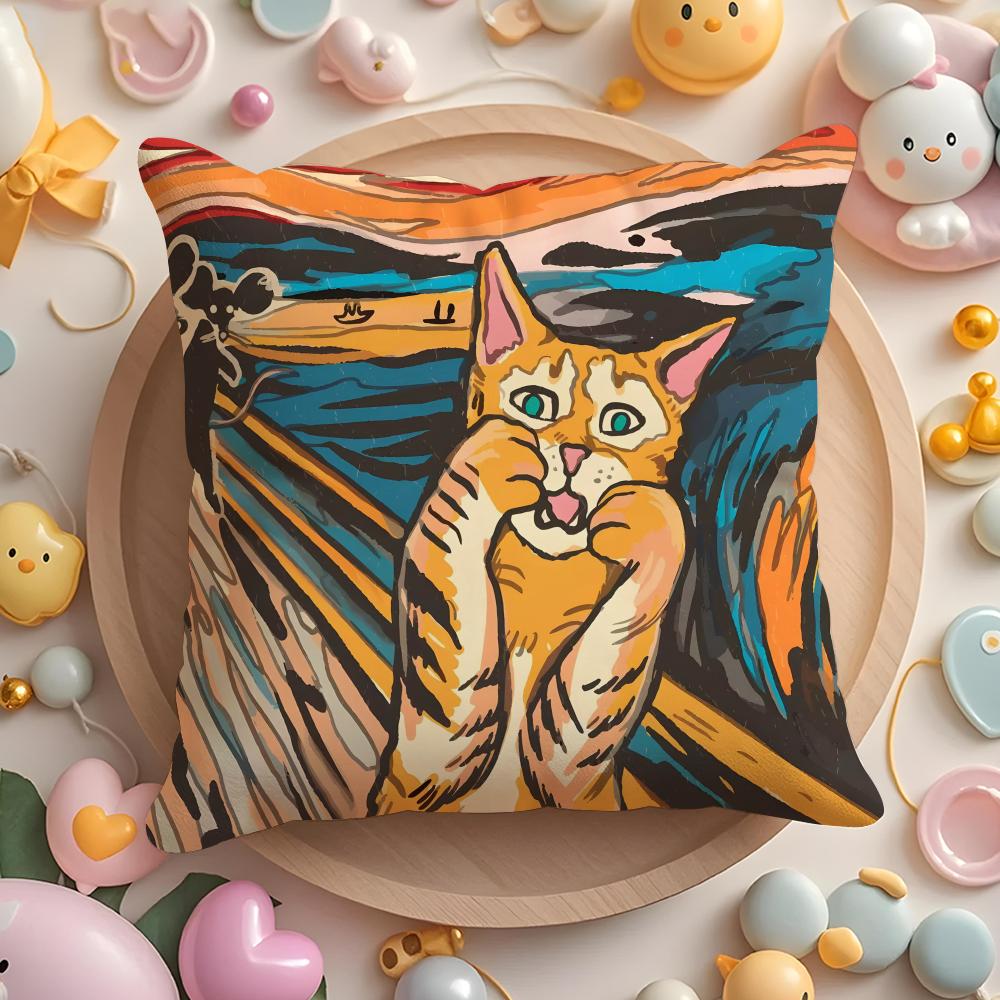 Edvard Munch The Scream Abstract Cushion Cover Plush Fabric Soft Double-Sided Printed Sofa Warm Winter Home Gift Pillow Cover