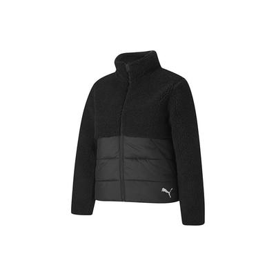 Sherpa Hybrid Faux Shearling Spliced Stand Collar Cotton Jacket Winter Women Jacket Black 585522-01