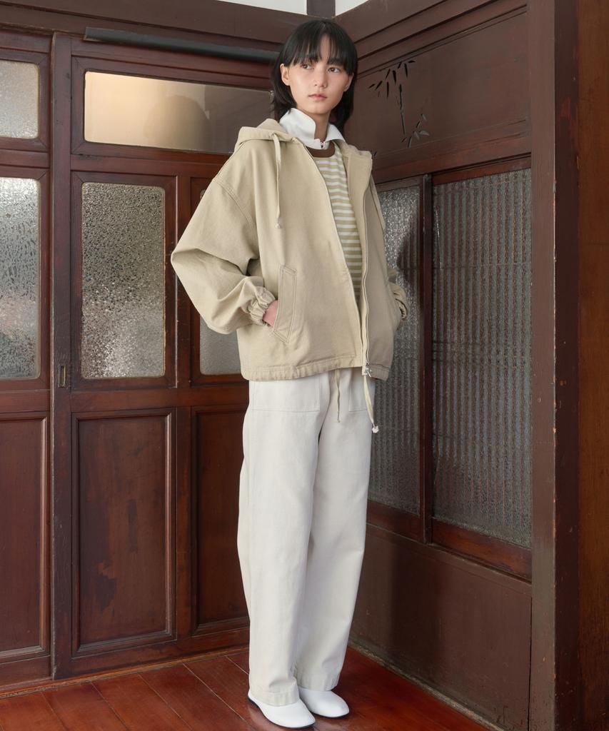 Covernat C Logo Heavy Oxford Hooded Jacket Beige