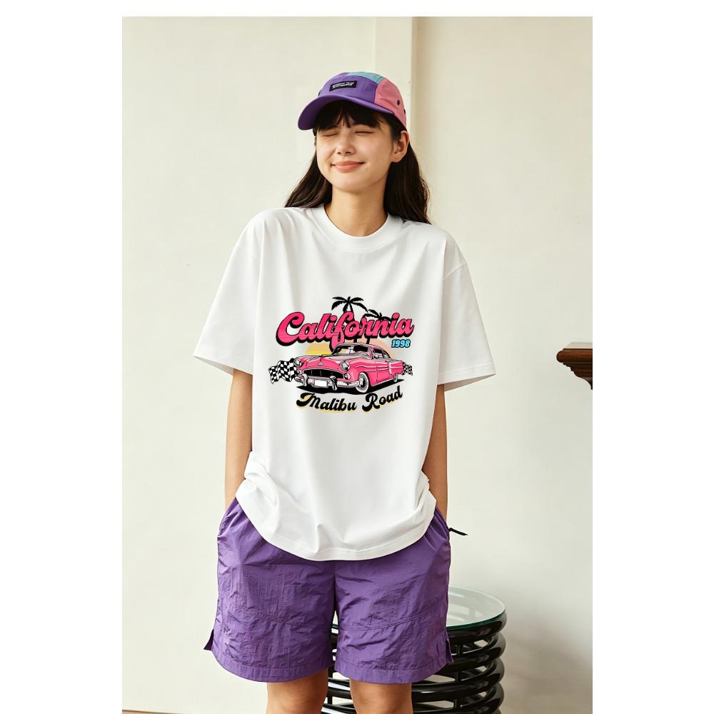 Women s Retro Aesthetic T-Shirt, California Malibu Road Print XXS