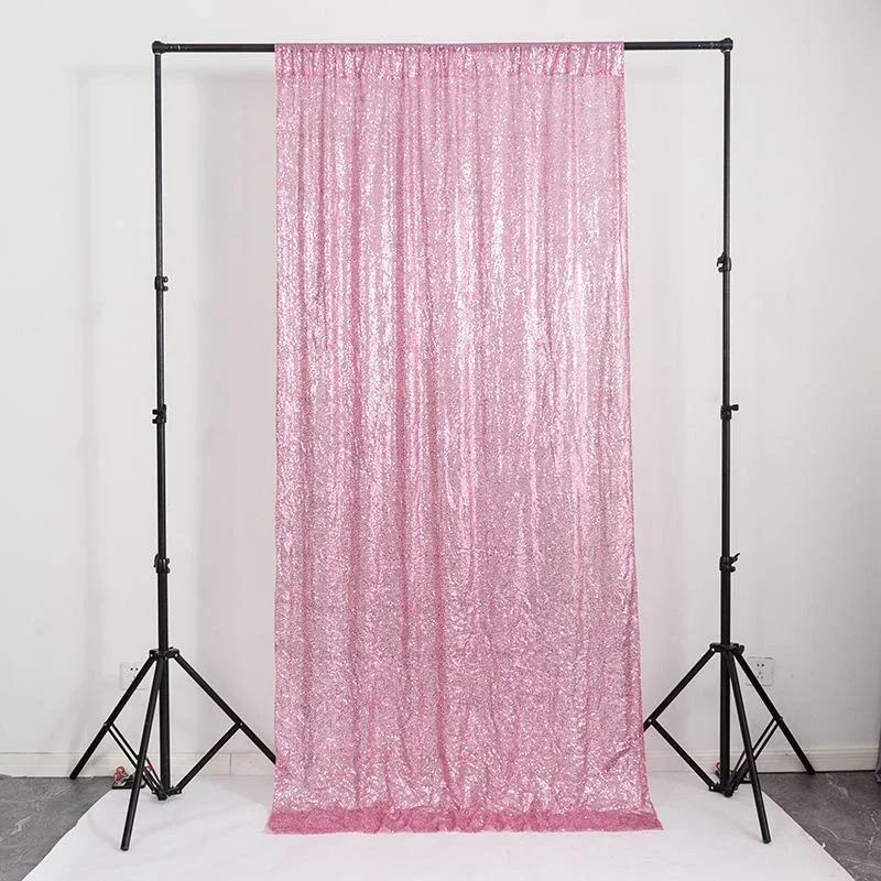 1PC Pink Sequin Backdrop Curtains 2FTx8FT for Wedding Decoration Baby Shower Christmas Halloween Birthday Party Background Drape