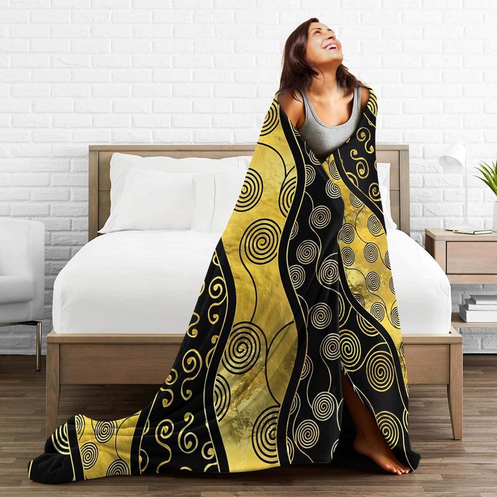 African Art Black And Gold Pattern Flannel Blankets Custom Throw Blanket for Home 200x150cm Quilt,