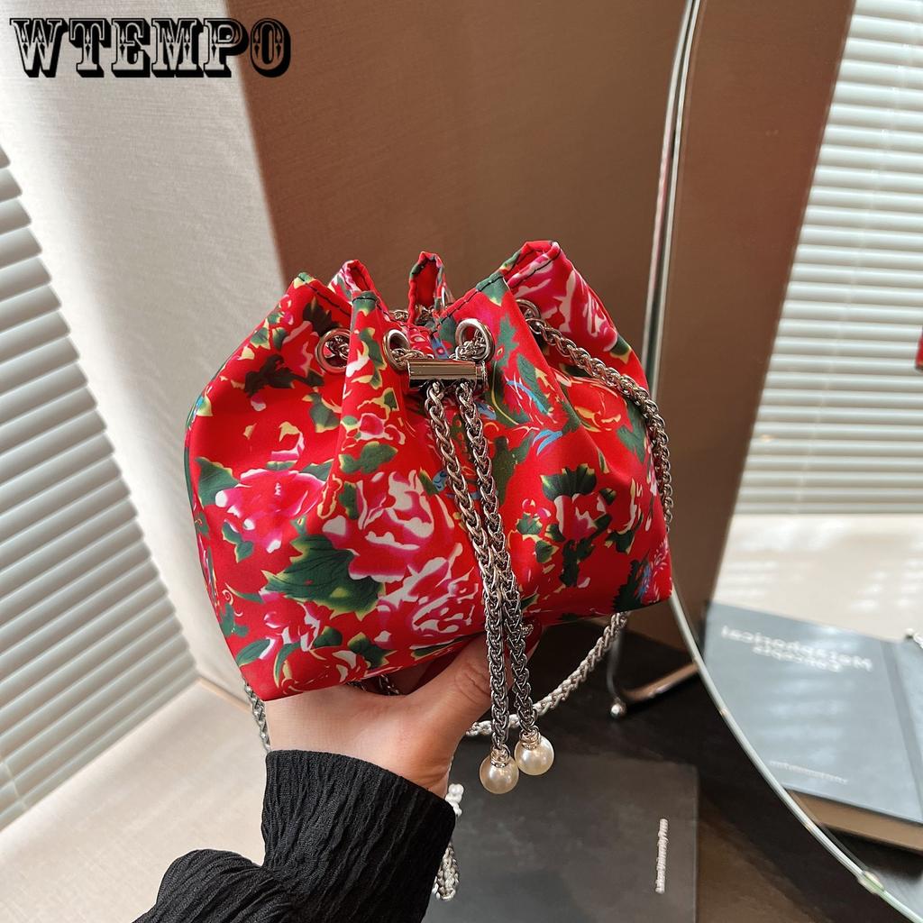 Single Shoulder Bag for Women Large Flower Fashion Large Capacity Chain Crossbody Bag Handheld Bucket Bag