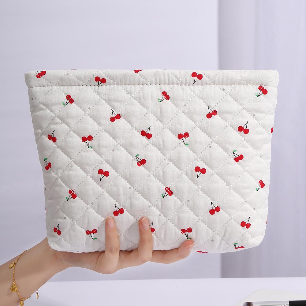 Cotton Floral Quilted Women's Cosmetic Bag for Lipsticks, Earphones, and Cables