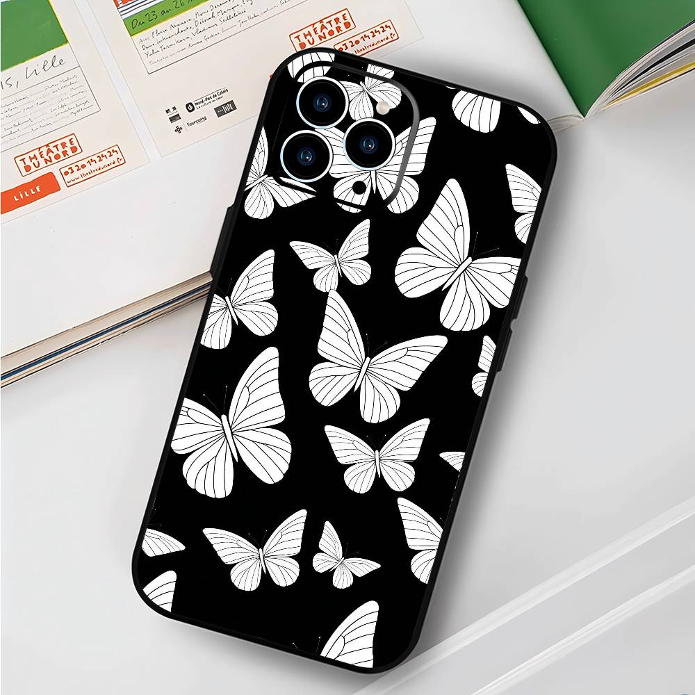 Art Butterfly For IPhone 15 16 14 Plus 13 12 11 17 Pro Max 17 Air Black Soft Phone Cover