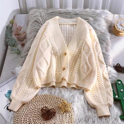 Herbst und Winter Woolen Strickjacke Jacke Kurze Gestrickte Frauen Lose Top Casual Laterne Hülse Frauen Pullover