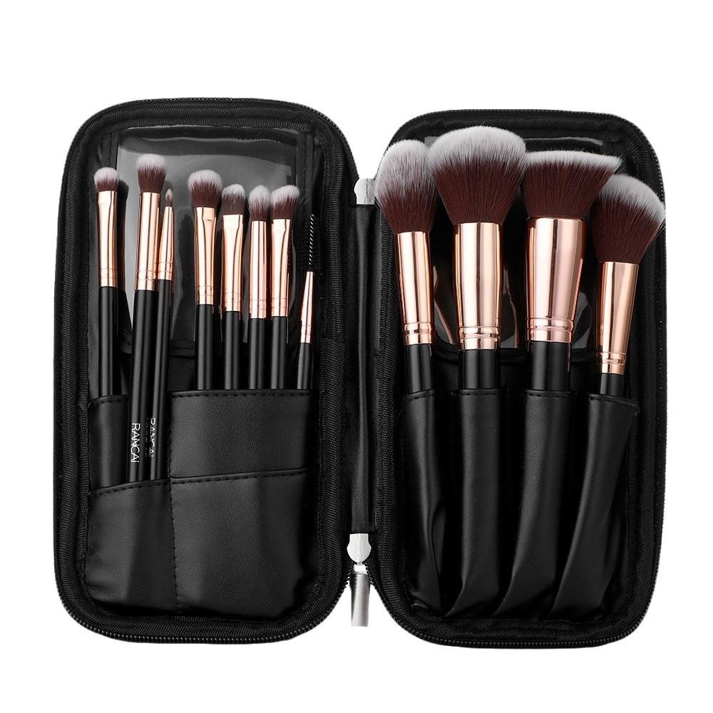 12 Black PU Zipper Bag Makeup Brush Set Soft Loose Powder Foundation Brush Eyeshadow Brush Beauty Tools