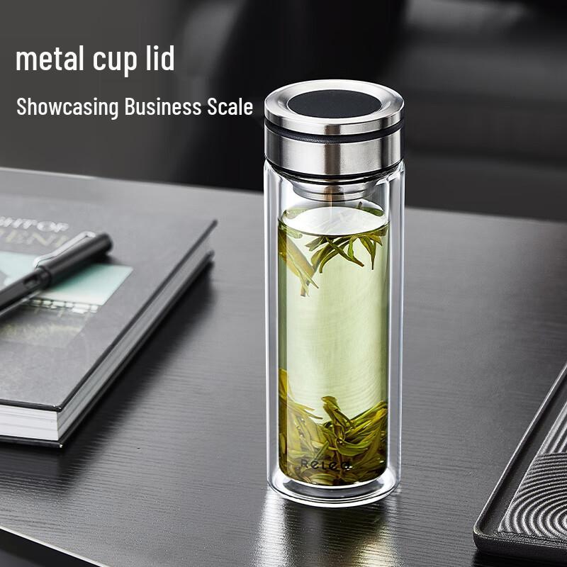 RELEA Double Wall Borosilicate Glass Tea Infuser Bottle