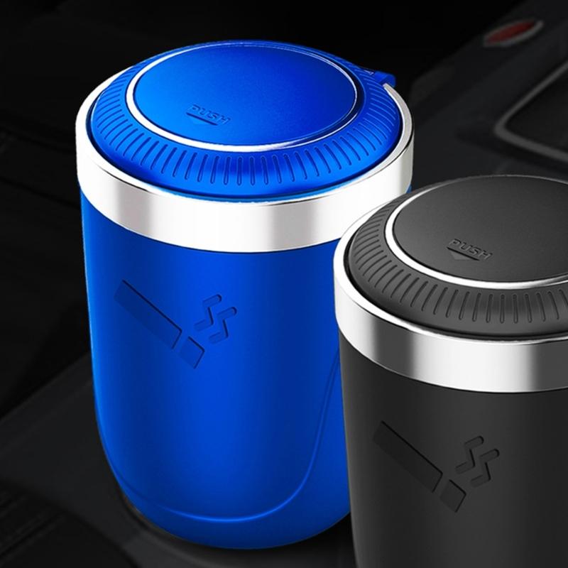 Auto Ashtray with Lid Design and Integrated Light, Small ABS Cabin Cup for Daily Driving, Parked Breaks, Drivers