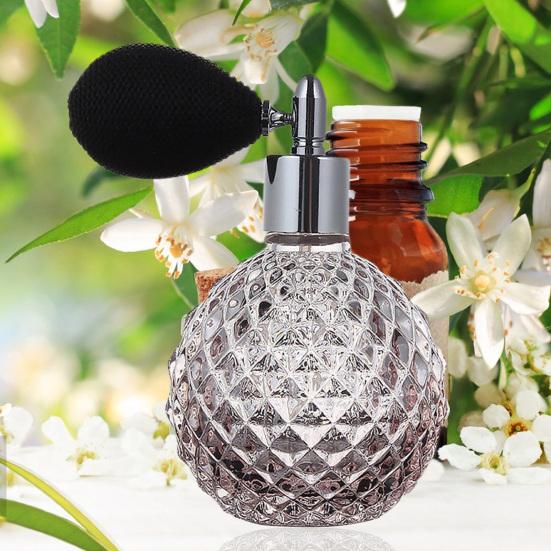 100ml Perfume Bottle Leak-Proof Fine Mist Faux Diamond-shaped Cutting Portable Vintage Air Balloon Refillable Glass Spray Bottle Gift Supply