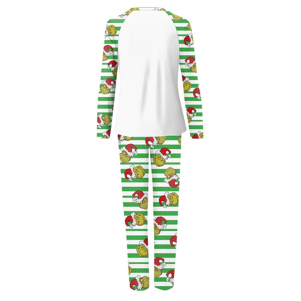 Christmas Family Matching Pajama Set with Printed Round Neck Long Sleeve Top and Pants for Parents and Kids