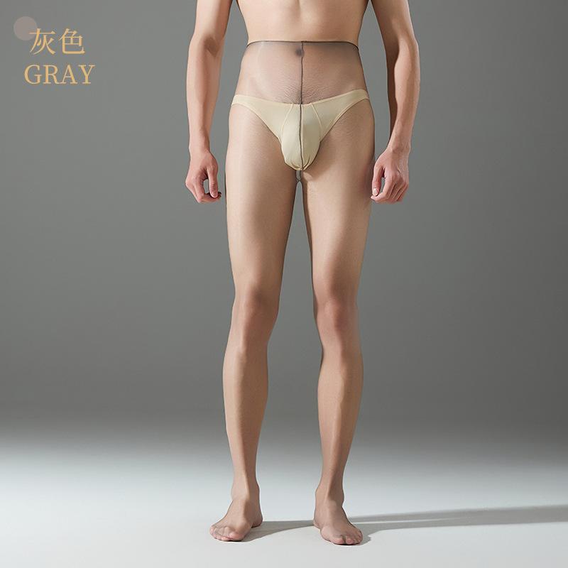 Ultra-Thin Men's Stockings Sexy Transparent Aurora Oil Shiny Glitter Waistless One-Line Crotch Pantyhose Erotic Penis Sheath Pou