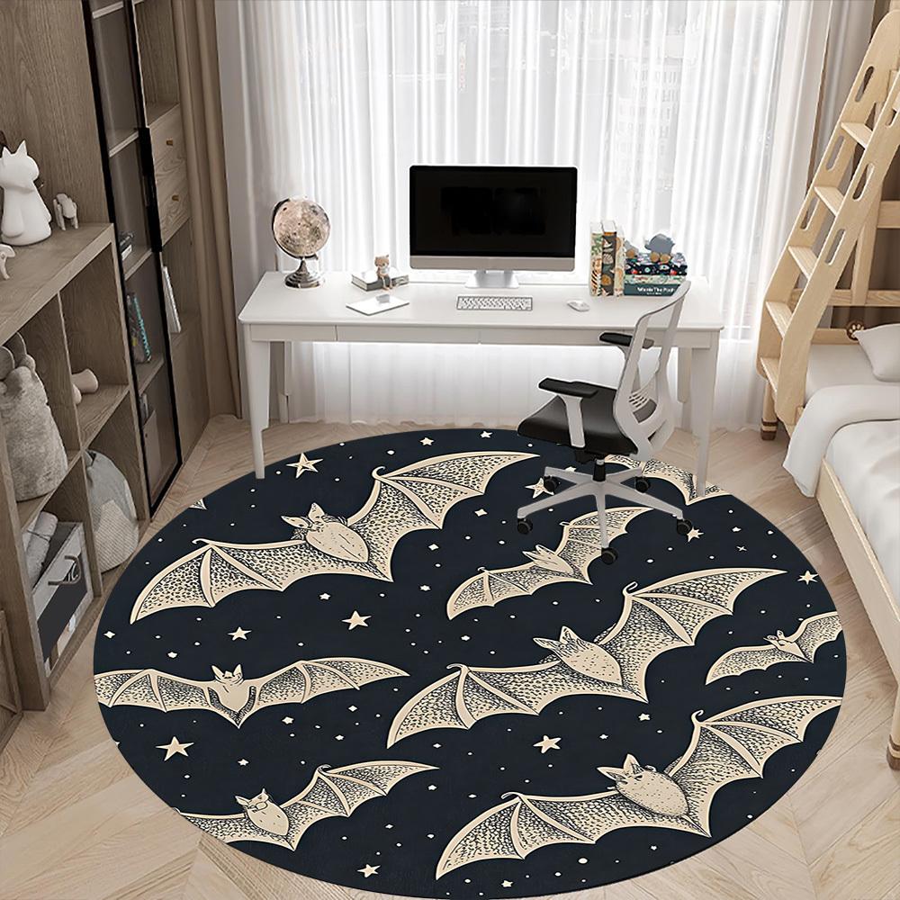 1PC Bat Night Sky Office Round Area Rug, Mat Suitable For Office, Under Office Chairs Bedroom Living Room Home Decor, Room Deco