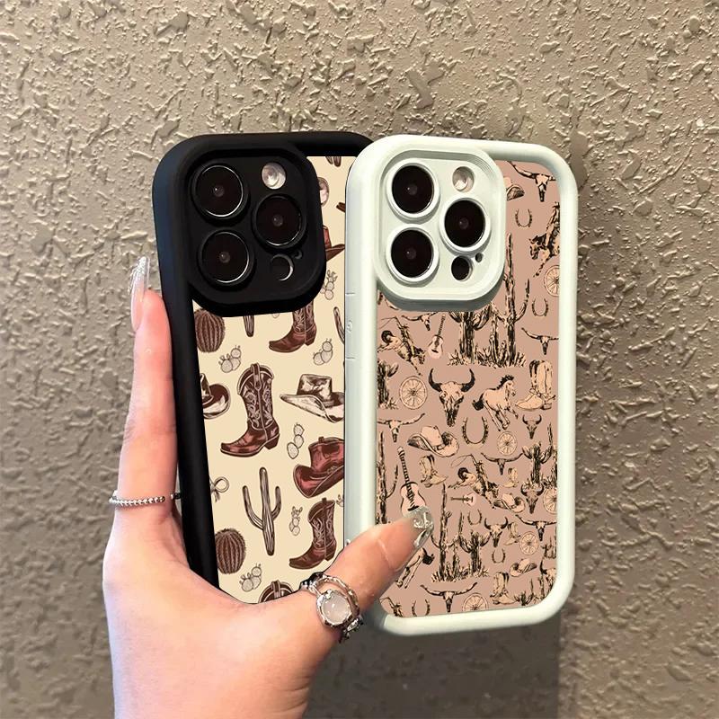 For Samsung Galaxy A15 A16 A35 A55 A14 A34 A54 A33 A52 S25 S24 Ultra S23 S22 Plus S21 FE Case Western Graffiti Brown Soft Cover