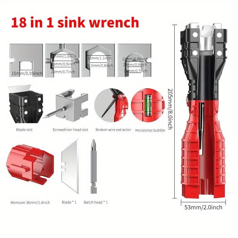 18/24 In 1 Sink Faucet Wrench Plumbing Repair Tool Anti-Slip Handle Double Head Wrench Bathroom Plumbing Installation Hand Tools