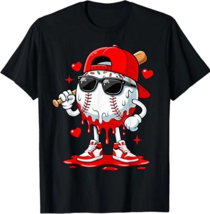 

Baseball Drip Ice Cream Sunglasses Valentine T-Shirt L