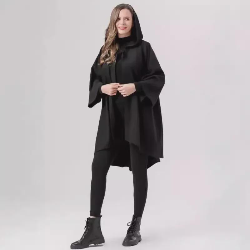 Red and Black Little Red Riding Hood Cloak Costume: Halloween Medieval Witch Robe with Sleeves