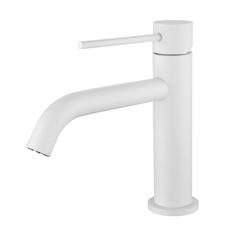 Single Hole Stainless Steel Hot and Cold Bathroom Faucet Household Round SUS304 White Washbasin Basin Faucet (White,Brushed) белый