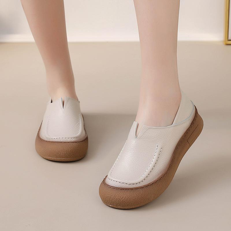 Μόδα Νέα Αυθεντικά Δερμάτινα Φλατ Γυναικεία Παπούτσια Οδήγησης 2025 Άνοιξη Λόφερ Χειροποίητες Ρετρό Μοκασίνες Γυναικεία Άνετα Παπούτσια με Φαρδιά Μύτη