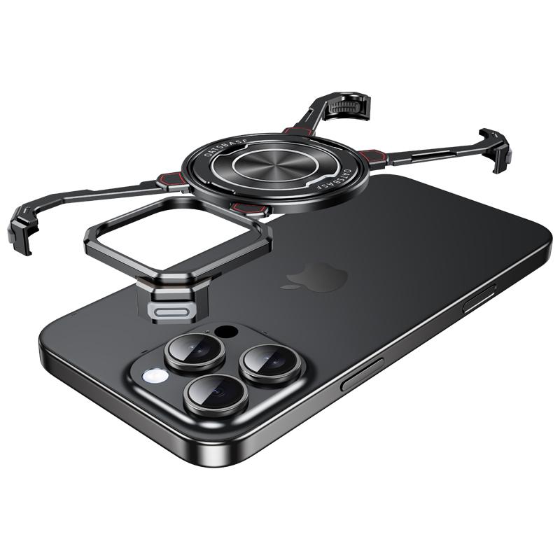 

Алюминиевый безрамный защитный чехол для iPhone 14 1615 Pro Max с беспроводной зарядкой MagSafe, вращающаяся на 360° подставка, простой чехол для телефона iPhone 16 чёрный