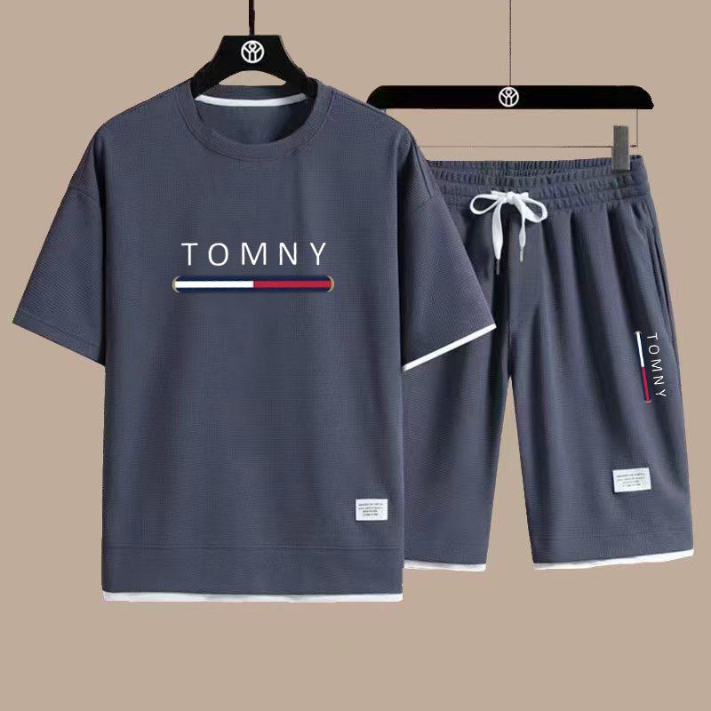 Nuovo set estivo traspirante da uomo a maniche corte e pantaloncini, alla moda, per esterni, spiaggia, casual, completo da uomo 2026