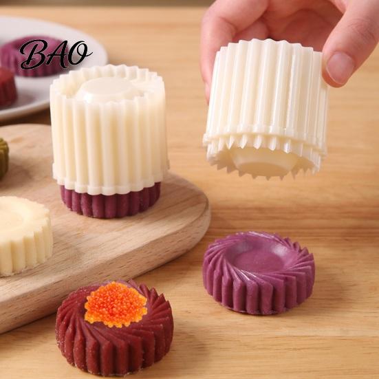 Mid Autumn Festival Decor 12PCS Double Ended Mooncake Mold with Scalloped Edge, Floral Texture Hand Festive Pastry Molds Press Cookie Stamp,