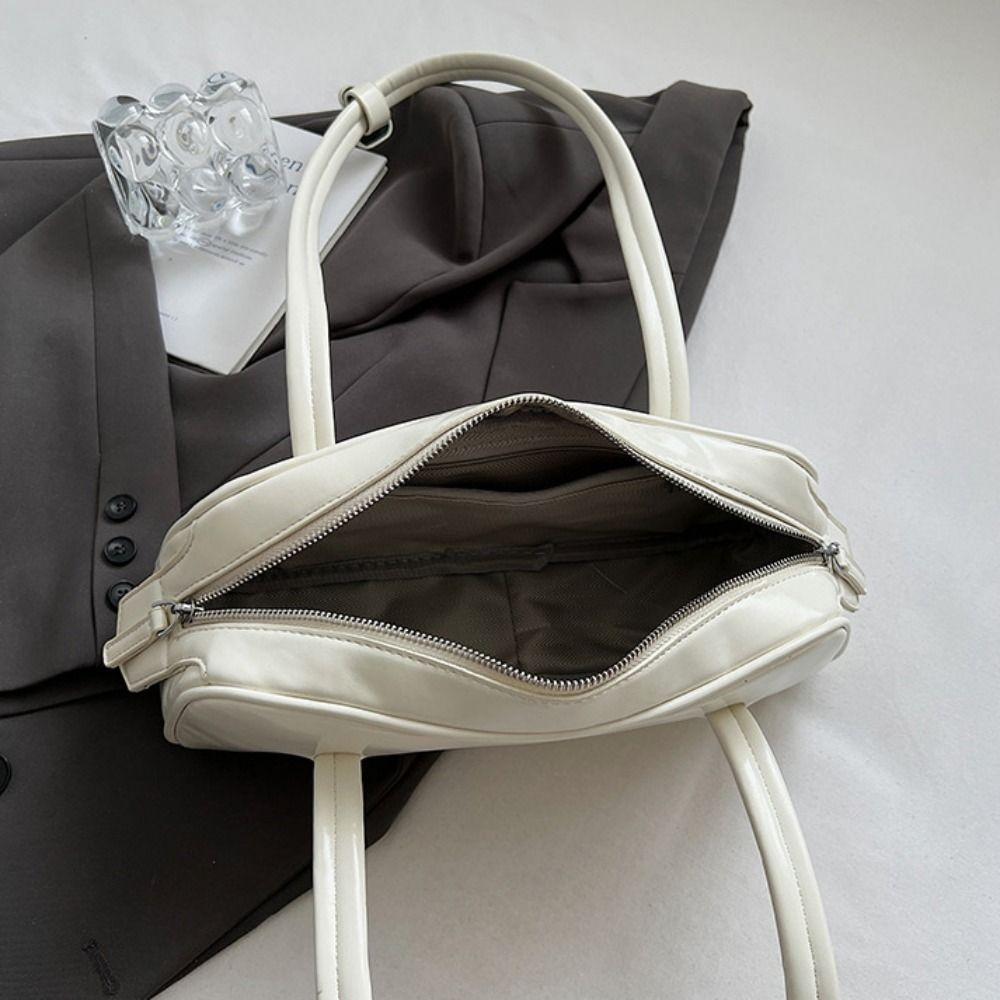 Trendy French Style Pu Bowling Bag Elegant PU Leather Boston Shoulder Bag Casual Large Capacity Women Handbags Armpit Bag