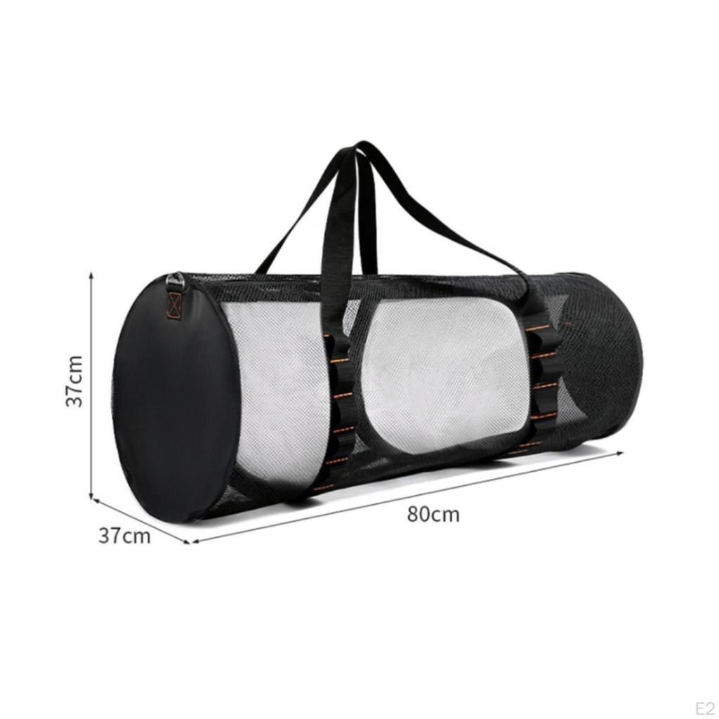 Cylindrical Mesh Bag Detachable Shoulder Strap Zippered SandResistant Beach Tote Solid Material