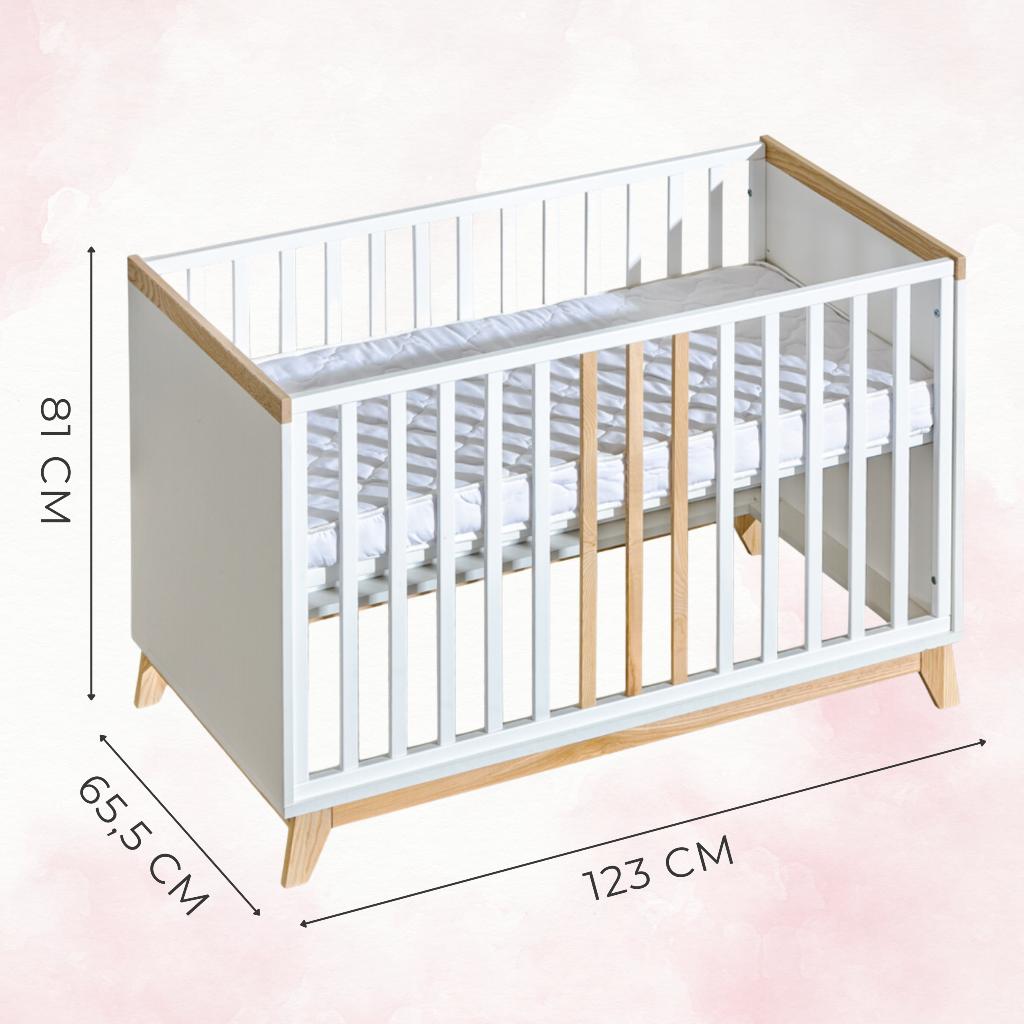 Nordic 2-in-1 Baby Cot 120x60 Cm - Wooden Bed for a Child + Barrier