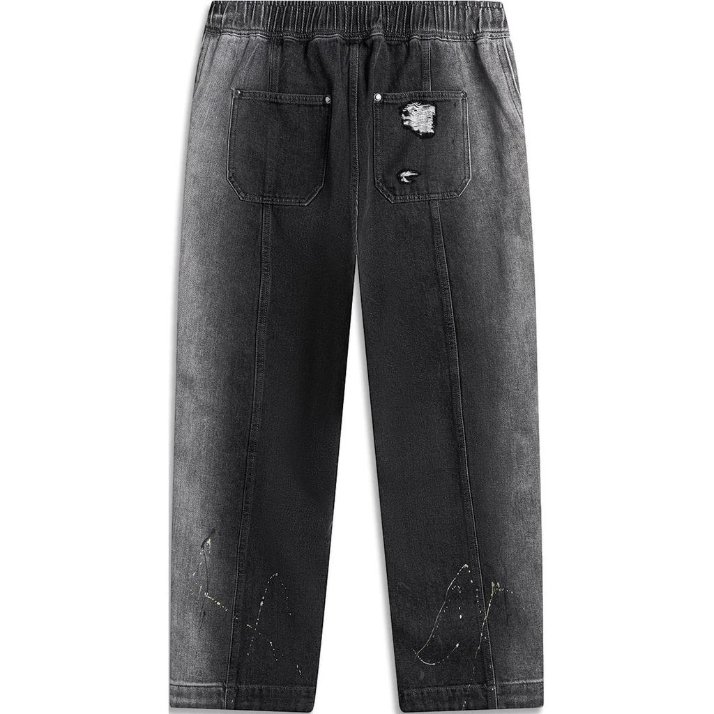 Li Ning Badfive Ripped Loose Straight Comfortable Casual Pants Men Bottoms Slate-Gray AKXU017-1