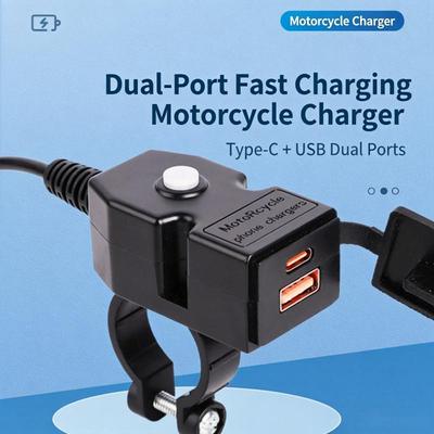 Водонепроникний подвійний USB-зарядний пристрій для мотоцикла з швидкою зарядкою для електровелосипеда, скутера, для подорожей на відкритому повітрі та щоденного використання