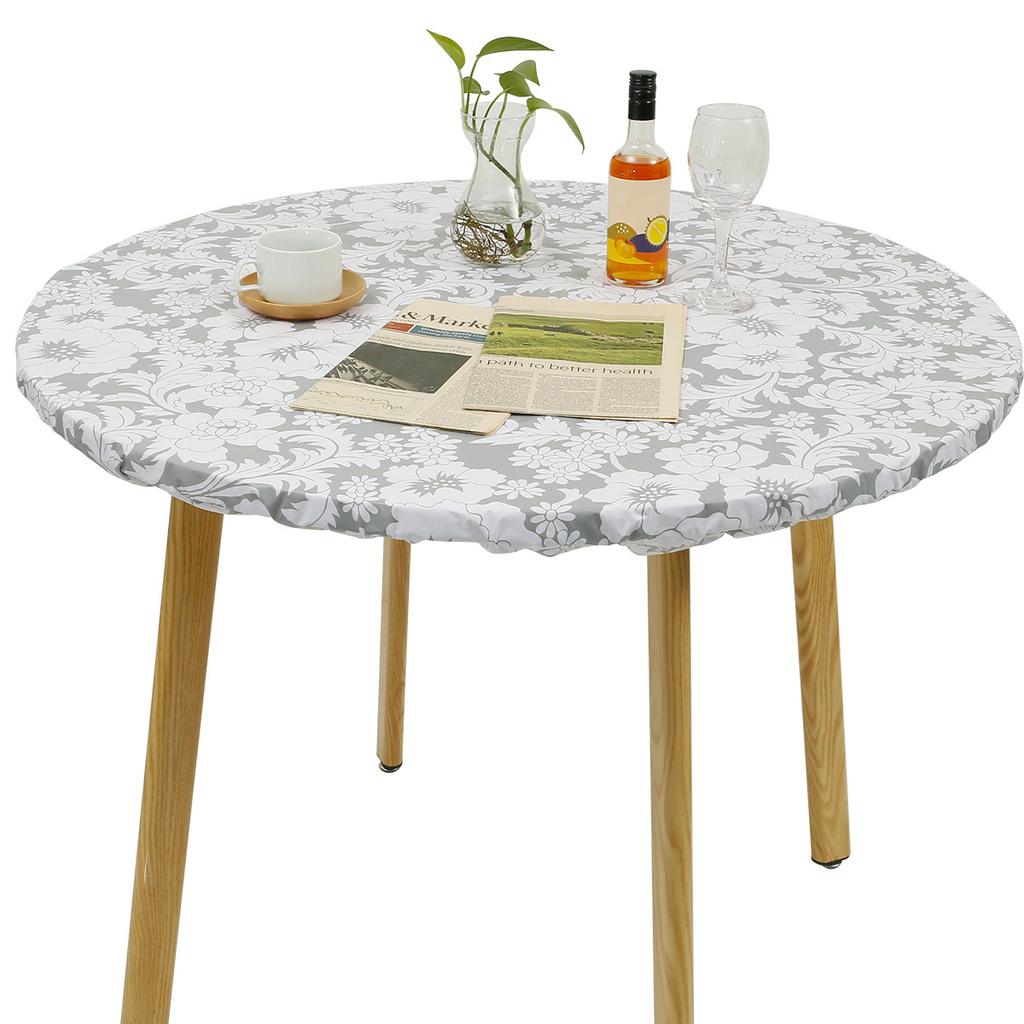 Round Table Cover Elastic Edged Round Tablecloth Flannel Backed Table Pad PVC Table Cover for Home Decor Table Protection