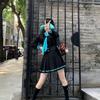 Uniforme Scolastica Giapponese a Zero Gradi: Completo Estivo da Marinaio da Donna con Top Nero e Gonna Pieghettata