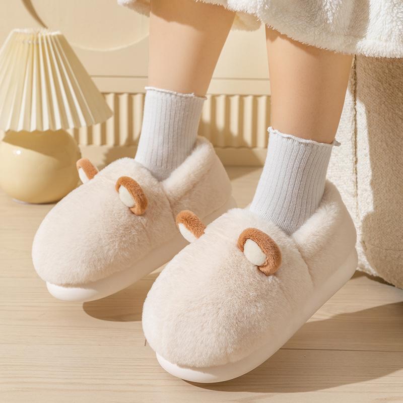 Cotton slippers women's winter 2025 new indoor home thick bottom non-slip cute plush autumn couple slippers women