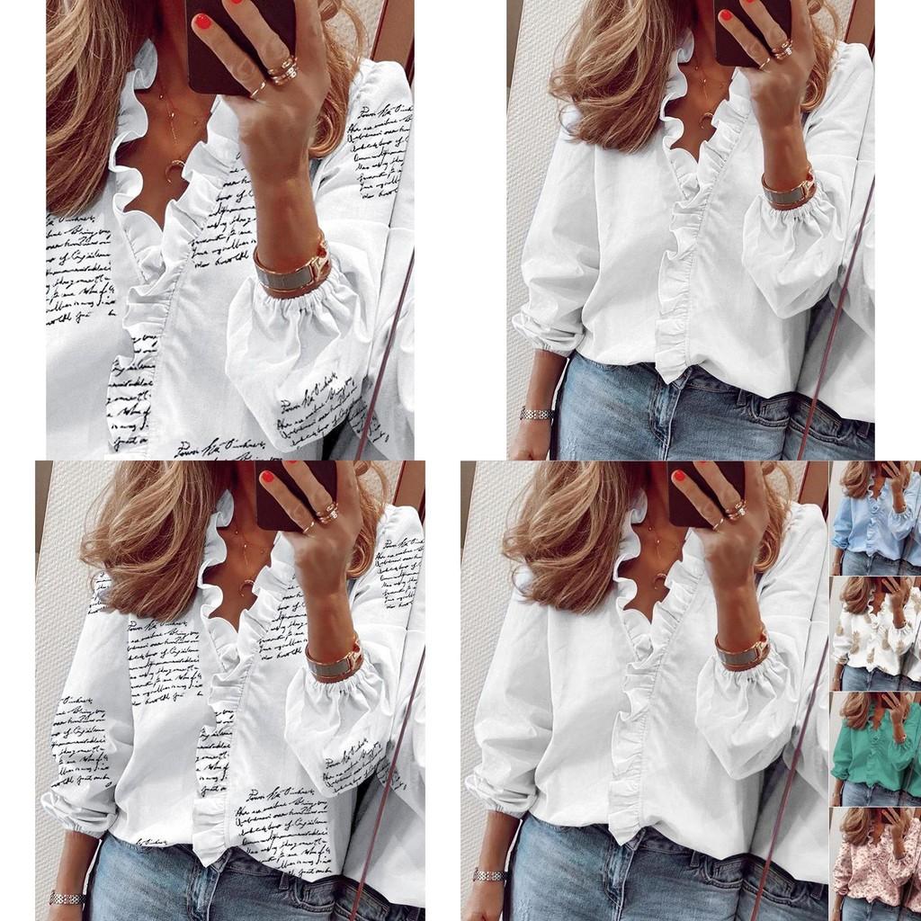 Elegant Womens Long Sleeve Shirts Blouse With Ruffle V Neck And Plus Size Options