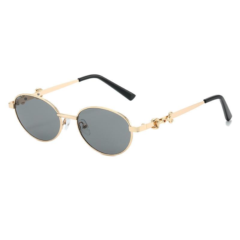 Elliptical Metal Frame Sunglasses For Women Men Uv400 Sun Protection Outdoor Fashion Wear Summer 2026 Gold Gray