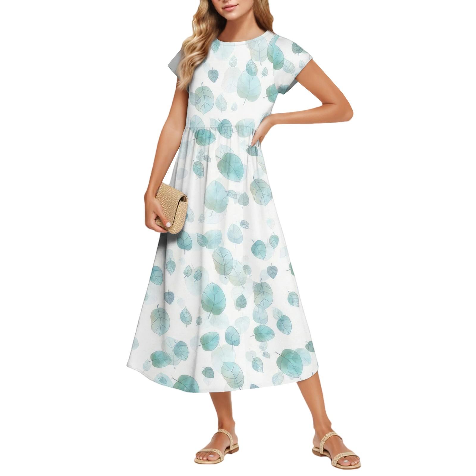 

Женские Модные Темпераментные Элегантные Платья с Цветочным Принтом и Завышенной Талией в Повседневном Стиле M циан