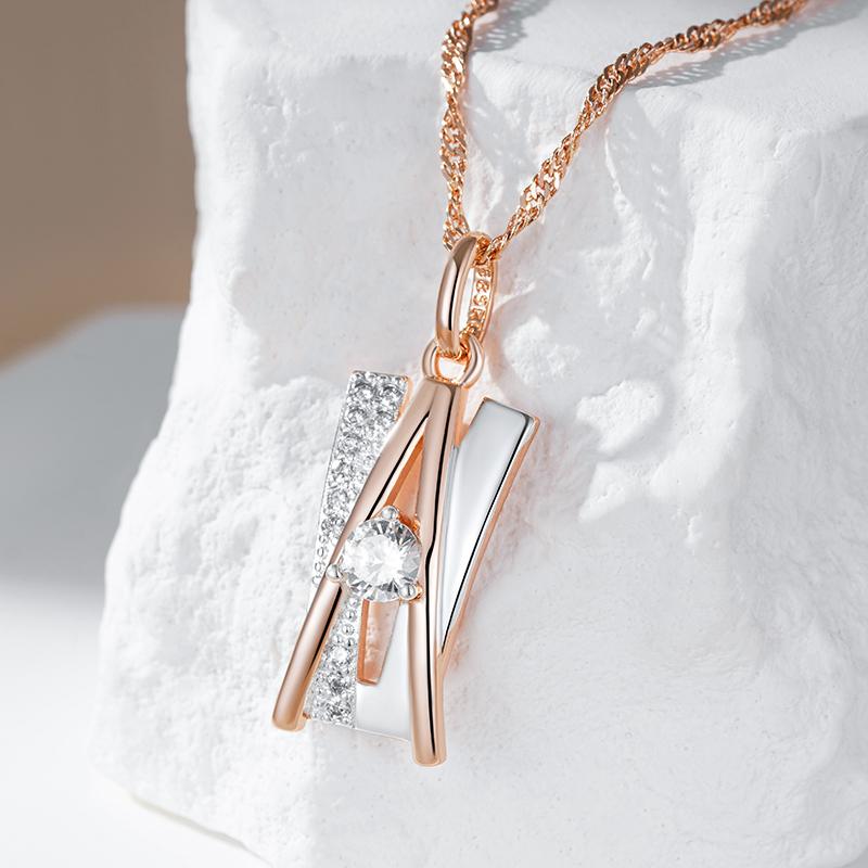 Gold Silver Color Large Pendant for Women Personality Geometric Necklace Micro Inlay White Zircon Luxury Party Jewelry