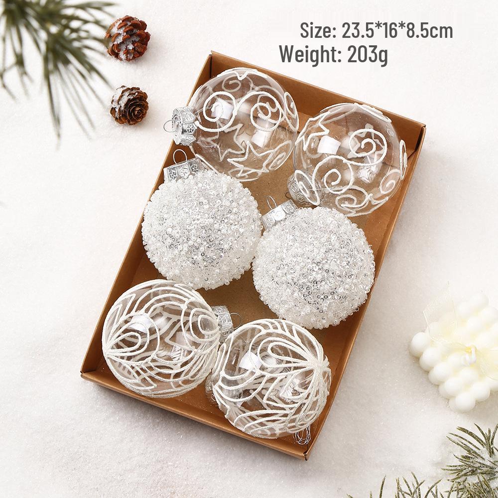8cm Boutique Transparent Hand-Painted Christmas Ball Set - 6pcs Holiday Tree Ornaments