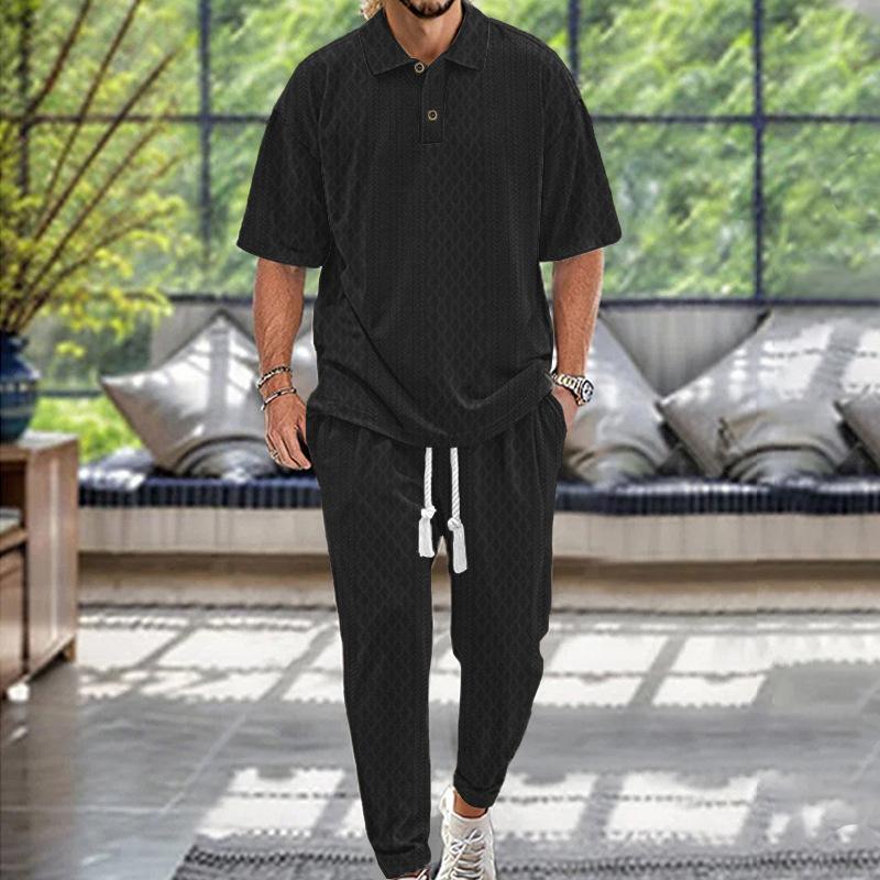 Men's Casual Trousers with Lapel Collar Heavyweight Jacquard Knit Top Plus Size Suit