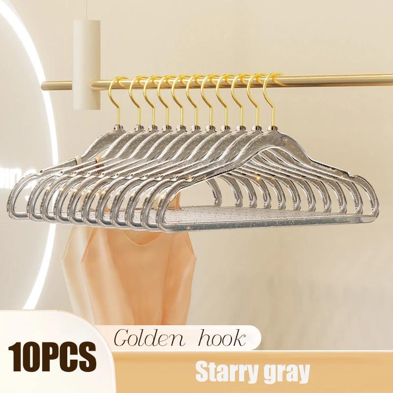 

10PCS Acrylic Plastic Hangers Glitter Traceless Clothes Drying Hanger Female Wardrobe Clothing Space-Saving Storage Organizer
