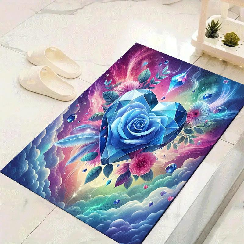

1pc Blue glass rose Design Area Rug - Soft, Anti-Slip, and Durable Gaming Room Decor for Bedroom 60cm by 90cm