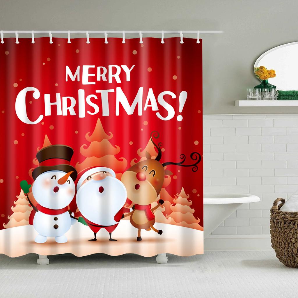 Waterproof Merry Christmas Bathroom Shower Curtains Snowman Santa Bell Elk Pattern Bath Curtain for Bathroom Home Decor