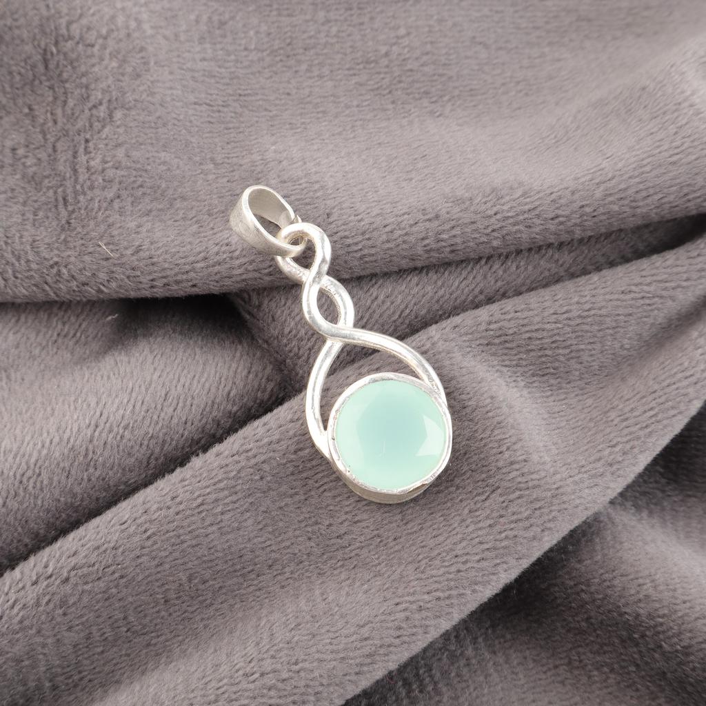 Aqua kalsedon Håndlagde edelstenssmykker, 925 sterling sølv anheng Unik design smykker, For kvinner