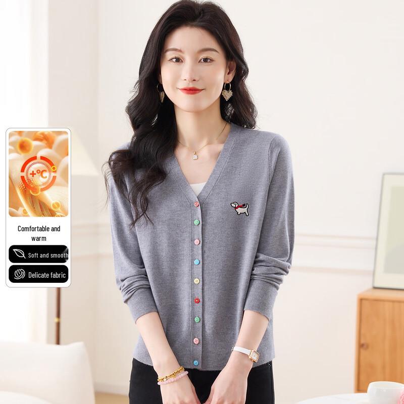Snowflying Women s V-Neck Knitted Cardigan L